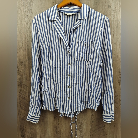 Pilcro And The Letterpress Striped Button Up Tie Back Blouse Size 12 - Picture 5 of 12